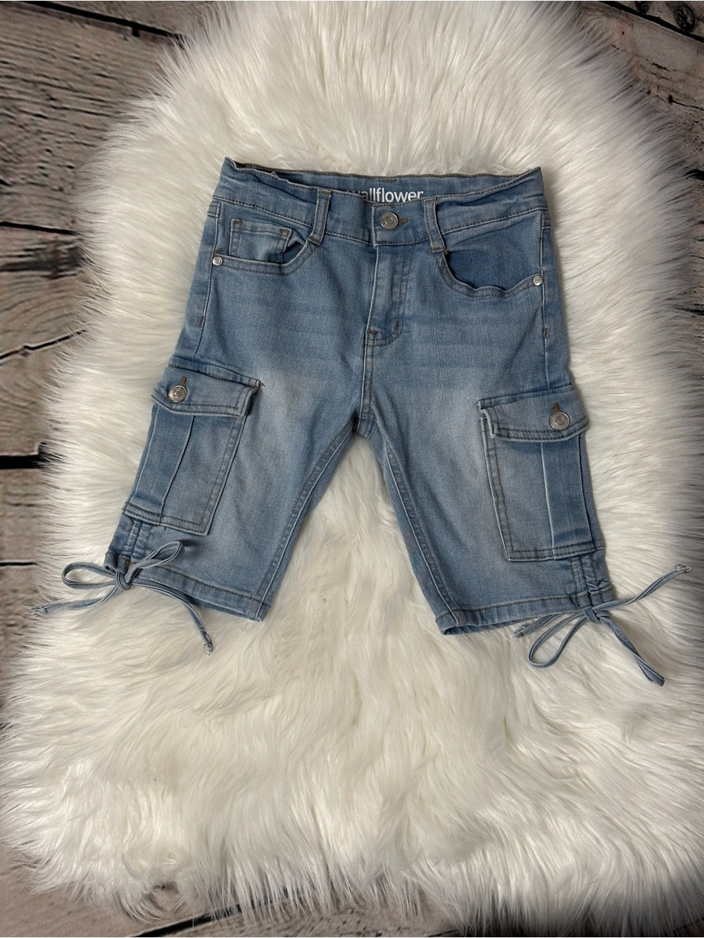 Wallflower Light Blue Denim Cargo Shorts with Ties
